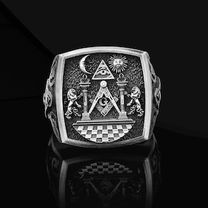 Mens Masonic 925 Sterling Silver Ring For Men, Master Mason Jewelry, Freemason Jewelry, Masonry Signet Ring, Masonic Handmade Rings for Man