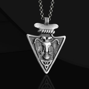 Men Silver Two Headed Eagle Necklace Gift, Arrow Head Eagle Necklace for Men, Women Eagle Spear Necklace, Eagle Pendant Gift for Best Friend