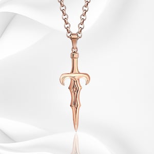 925 Sterling Silver Elegant Gold Rose Sword Necklace, Handmade Black Silver Color Chain Pendant, Mens Rose Silver Sword Pendant for him