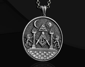 Oxidized Sterling Silver Masonic Necklace: Freemason Jewelry Gift