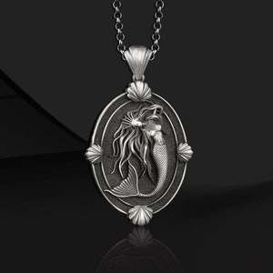 Oxidized Sterling Silver Mermaid Necklace: Siren Anchor Pendant