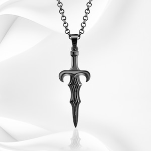 Elegant 925 Sterling Silver Sword Necklace for Men, Handmade Black Gold Rose Silver  Color Chain Pendant, Mens Black Silver Sword Pendant