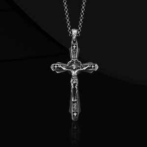 Crucifixion of Jesus Catholic Necklace for Men, Silver Cross Necklace For Christian, Faith Necklace For Family, Crucifix Necklace For Him