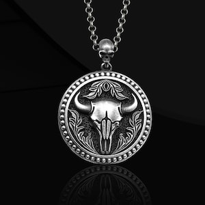 Taurus Memento Mori Sterling Silver Men Charm Necklace, Taurus Zodiac Sign Jewelry, Astrology Pendant, Silver Taurus Necklace Birthday Gifts