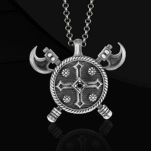 Shield Double Headed Viking Warrior Ax Necklace, 925 Sterling Silver Pagan Jewelry For Man, Viking Warrior Ax Necklace Gift for Boyfriend