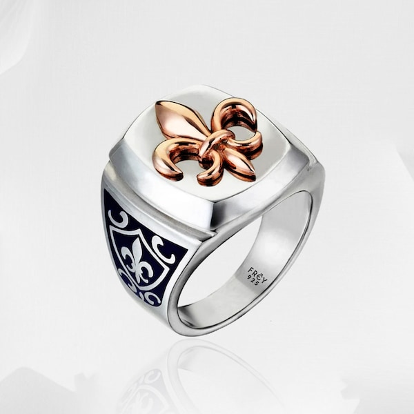 Mens Bague Fleur De Lys Homme Chevaliere Homme Fleur De Lys Mens Signet Ring Man Rose Gold Plated Pinky Rings For Man Silver Gift For Man