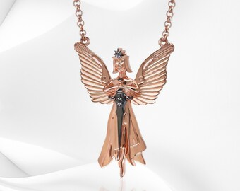 Silver Rose Gold Elegant Angel Necklace Valentine Day Gift, Guardian Angel Pendant, Celestial Guardian Angel Charm Necklace Gift for Her,