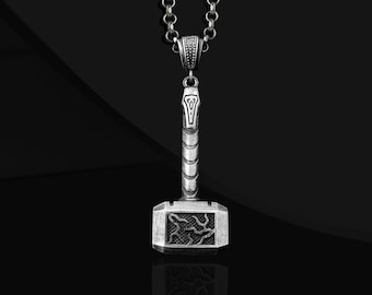 Oxidized Sterling Silver Thor Hammer Necklace: Viking Mjolnir Pendant
