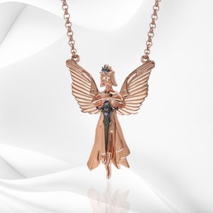 Silver Rose Gold Elegant Angel Necklace Valentine Day Gift, Guardian Angel Pendant, Celestial Guardian Angel Charm Necklace Gift for Her,