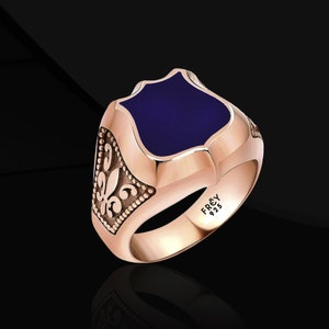 925 Sterling Silver Shield Enamel Signet Rings, Fleur De Lis Knight Shield Rose Ring Gift for Man, Minimalist Sealed Ring Gift Best Friend