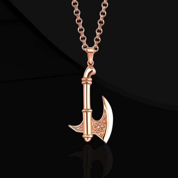 925 Sterling Silver Viking Axe Necklace Gifts for Dad, Throwing Silver Axe Gifts, Rose Gold Viking Battle Axe Necklace Gifts for Wife