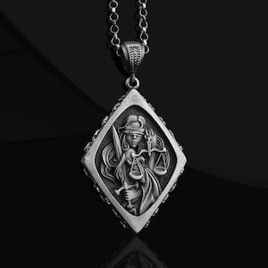 Themis Scales of Justice Handmade Silver Necklace, Oxidized Roman Goddess Law and Justice Pendant, Silver Themis Necklace Personalized gifts