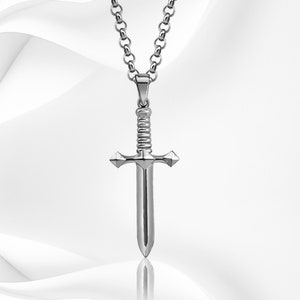 Mens 925 sterling Silver Gold Color Rose Silver Sword Necklace, Handmade Silver Chain Sword Pendant, Man Silver Sword Pendant gifts for Him