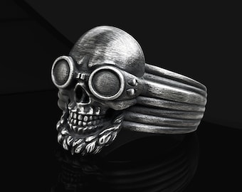 Anillo de calavera motera de plata de ley 925 / Regalo gótico para motociclistas para hombre