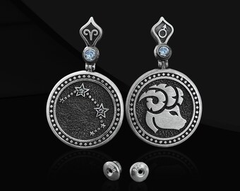 Sterling Silver Aries Earrings: Zodiac Astrology Gift