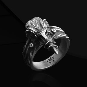 Raven Skull 925 Sterling Silver Ring Gift For Boyfriend, Man Bird Skull Ring Male Sealed Ring, Unique Gift For Man Oxidized Bird Skull Ring