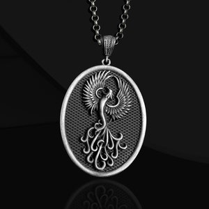 Handmade Winged Phoenix Sterling Silver Men Charm Necklace, Ancient Greek Mythology Phoenix Jewelry, Mythical Bird Pendant, Animal Necklace