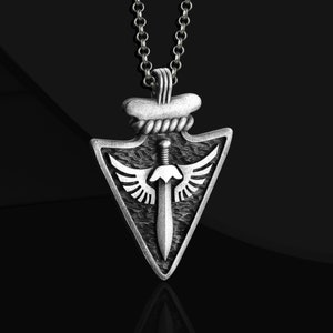 925 Sterling Silver Arrow Head Sword Necklace, Handmade Silver Chain Sword Pendant, Silver Spear Pendant, Valentine&#39;s Day Gift for Man