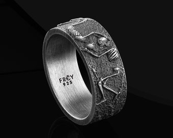 925 Sterling Silver Skeleton Wedding Ring Gift Ring for Boyfriend, Mens Unique Wedding Skeleton Band Ring Gifts, Skeleton Band Ring for Her