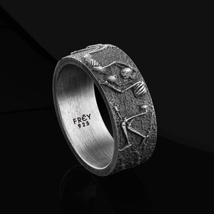 925 Sterling Silver Skeleton Wedding Ring Gift Ring for Boyfriend, Mens Unique Wedding Skeleton Band Ring Gifts, Skeleton Band Ring for Her