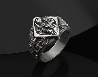 Goddess Themis Justice 925k Sterling Silver Rings, Oxidized Roman Goddess Of Law and Justice Rings, Themis Silver Justice Personalized Gifts