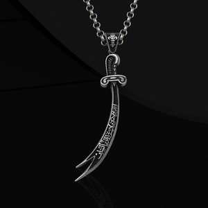 Religious Zulfiqar Sword Silver Necklace for Men, Arabic Imam Ali Sword Pendant, Muslim Jewelry,   Personalized Zulfiqar Sword gifts for Man