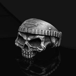 925 Sterling Silver Handmade Biker Skull Ring, Handmade Skull Ring for Men, Boxer Bearded Skull Biker Ring, Men&#39;s Skull Ring Gift for Him