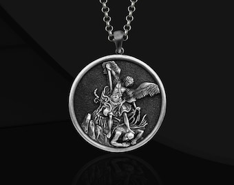 Erzengel St. Michael Sterling Silber Medaillon Halskette - anpassbar