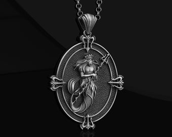 Collana Poseidone Dio Del Mare Tridente In Acciaio Inox 316L - Gioiello Unisex Talismano