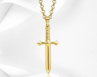 Colar de espada de ouro feito à mão em prata esterlina 925: pingente de cavaleiro