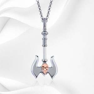 Mens Silver Necklace with Unique Silver Axe Skull Pendant, Silver Viking Axe Necklace For Man, Unique Silver Axe Pendant Gift for Him