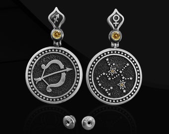 Sagittarius Earrings 925 Sterling Silver Birthday Gift, Sagittarius Earrings Hanging Gift for Her, Astrological Hanging Drop Earrings Gift