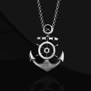 Sailor Sterling Silver Anchor Mens Necklace, Nautical Sterling Silver Sailor Necklace with Anchor Pendant, Handmade Sea Life Jewelry for Men