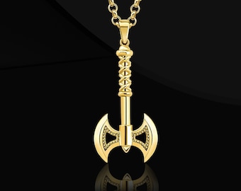 Viking Axe Necklace: 925 Sterling Silver Battle Axe Pendant