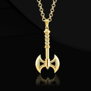 Viking 925 Sterling Silver Viking Axe Necklace gifts for Men, Throwing Silver Axe Gifts, Battle Axe Handmade Gold Silver Necklace for Men