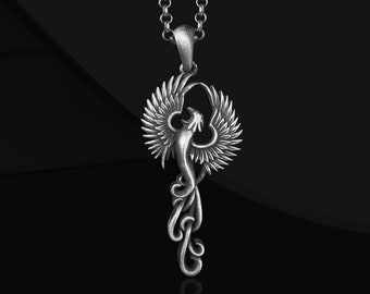 Collana in argento sterling con fenice alata fatta a mano: ciondolo della mitologia greca antica