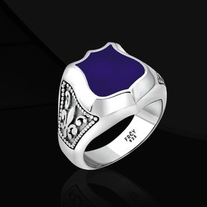 Fleur De Lis Knight Shield Ring Gift for Man, 925 Sterling Silver Shield Enamel Sealed Ring, Minimalist Sealed Ring Gift to Best Friend