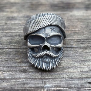 Bearded Mens Signet Silver Skull Biker Ring, Silver Skull Gothic Jewelry, Skull Biker Ring, Minimalist Ring, Skull Biker Ring For Men