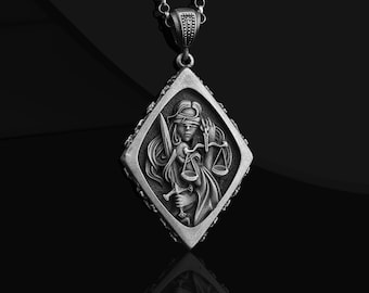 Handmade Oxidized Sterling Silver Themis Necklace: Goddess of Justice Pendant