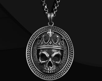 Oxidized Sterling Silver Skull Necklace: Handmade Gothic Pendant