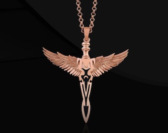 Handmade Oxidized 925 Sterling Silver Winged Sword Necklace