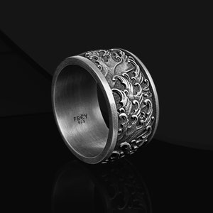 Waves 925 Sterling Silver Wedding Ring Wedding Ring Gift for Boyfriend, Nature Silver Ring, Ocean Wedding Jewelry, Souvenir Promise Rings