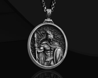 Oxidized Sterling Silver Spartan Warrior Necklace: Greek Mythology King Leonidas Pendant Gift for Men