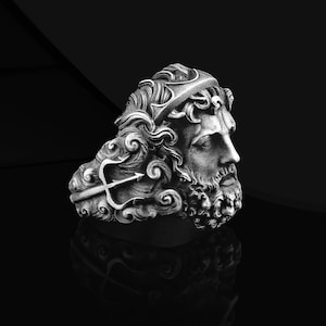 925 Sterling Silver Trident of Poseidon Ring For Men: Sea God Greek Mythology Jewelry