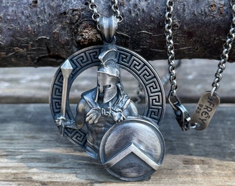 Spartan Helmet Shield Oxidized Mens Necklace, 300 Spartan Warriors Helmet Necklace, Spartan Handmade silver Pendant Valentines gifts for him