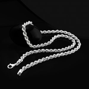 Handmade 925 Sterling Silver Rope Chain Necklace, Silver Chunky Rope Chain, Silver Men&#39;s Jewelry, Shiny Silver Rose Gold Rope Chain for Men