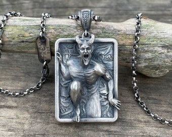 Sterling Silver Baphomet Pendant: Goat Head Satanic Necklace