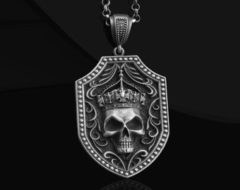 Memento Mori 925 Sterling Silver Mens Skull Necklace,  Human Gothic Skull  Mens Pendant, Personalized Gothic Skull Necklace Gift for him