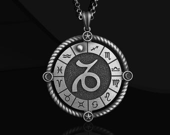 Capricorn Handmade Sterling Silver Men Charm Necklace, Capricorn Zodiac Sign Silver Men Jewelry, Horoscope Necklace, Capricorn Birthday Gift