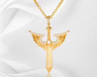 Handmade Oxidized Sterling Silver Winged Sword Necklace
